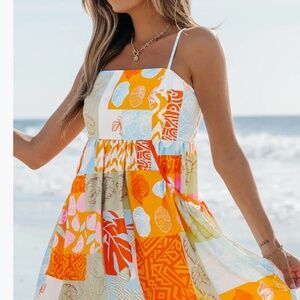 Seashell Patchwork Print Self-Tie Flowy Sundress